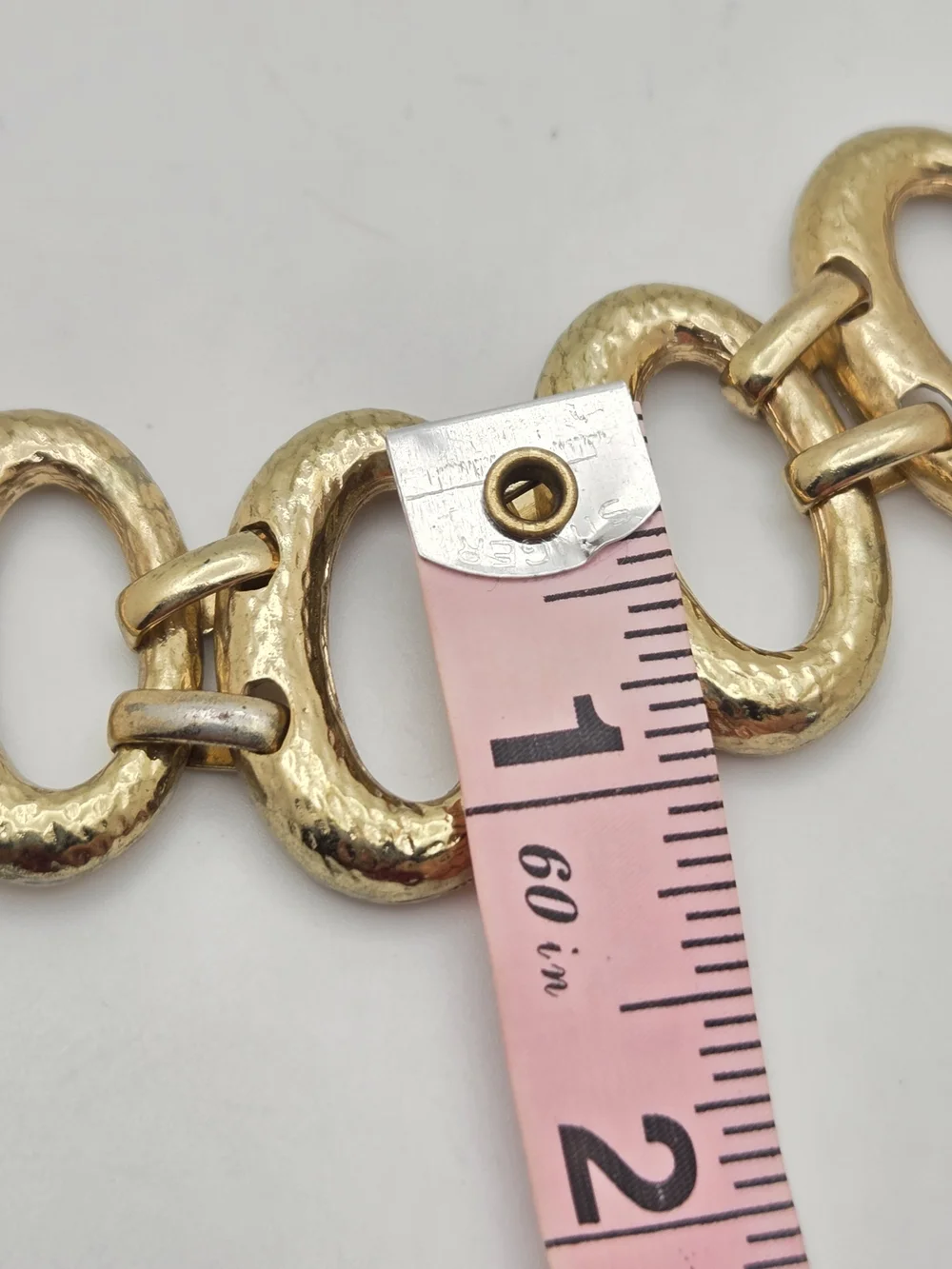 Vintage Hammered Gold Tone Oval Link Statement Bracelet